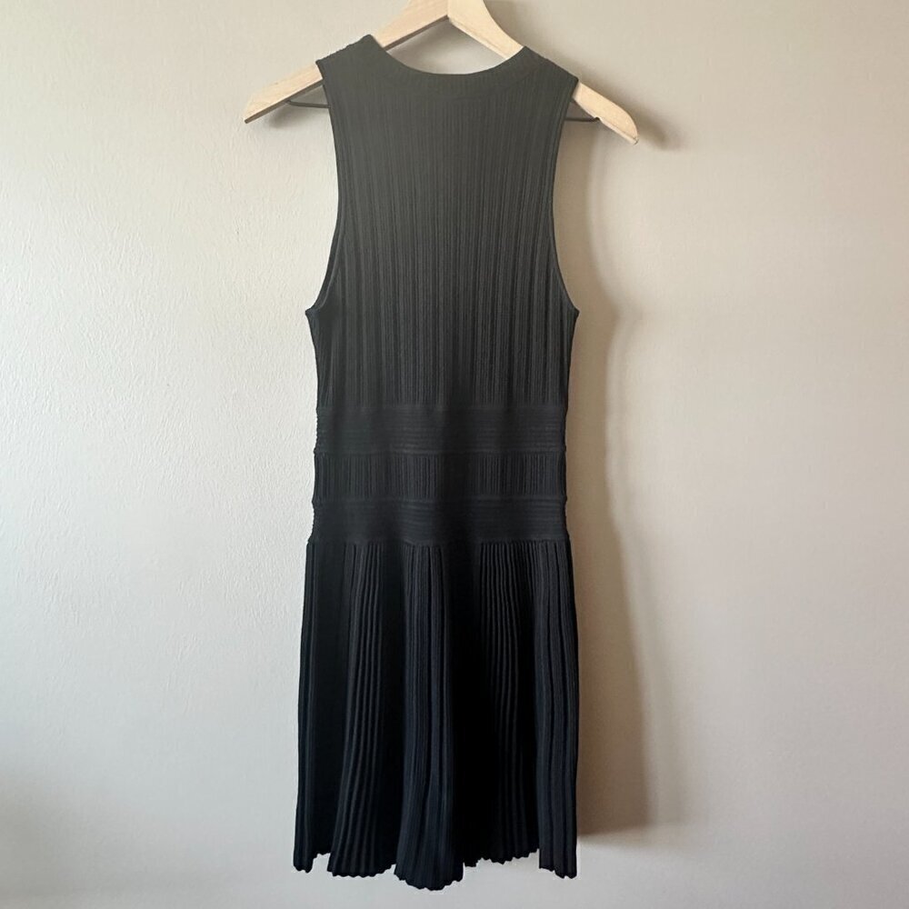 Women's S Theory Chloh Enchanted Ribbed Stretch Knit Black Dress Fit Flare - Picture 3 of 8